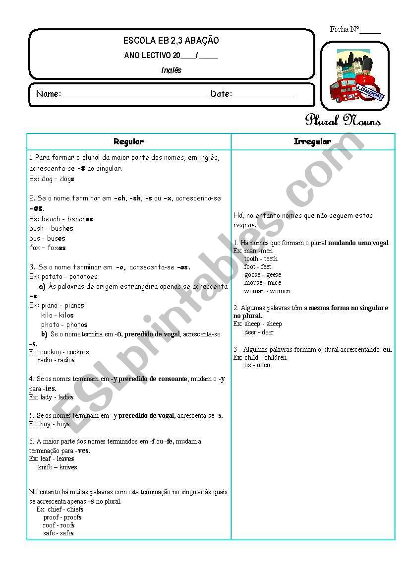 Plural of nouns worksheet