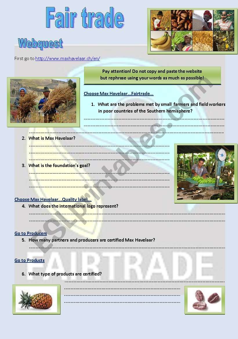 Fair trade - webquest +key worksheet
