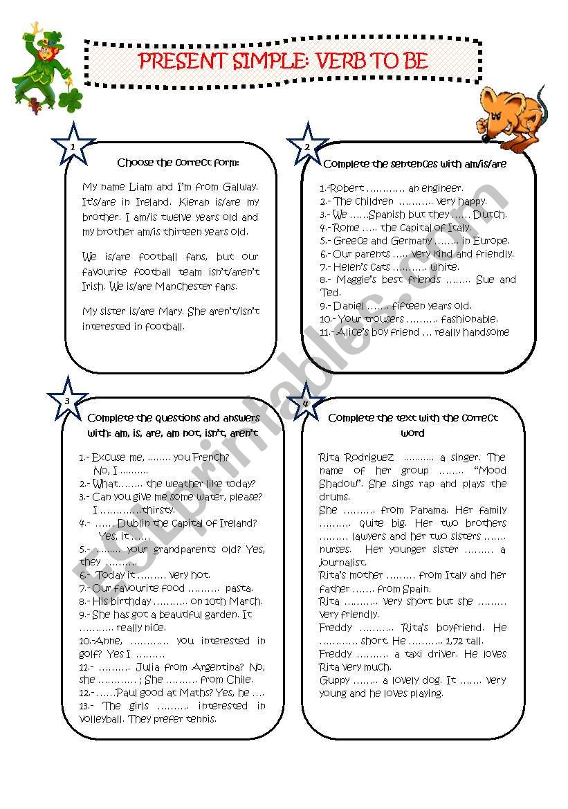 PRESENT SIMPLE:  VERB TO BE worksheet