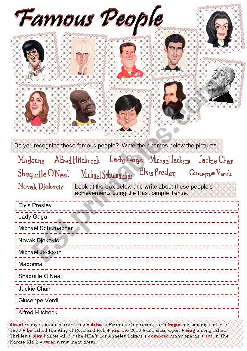 FAMOUS PEOPLE AND PAST SIMPLE worksheet
