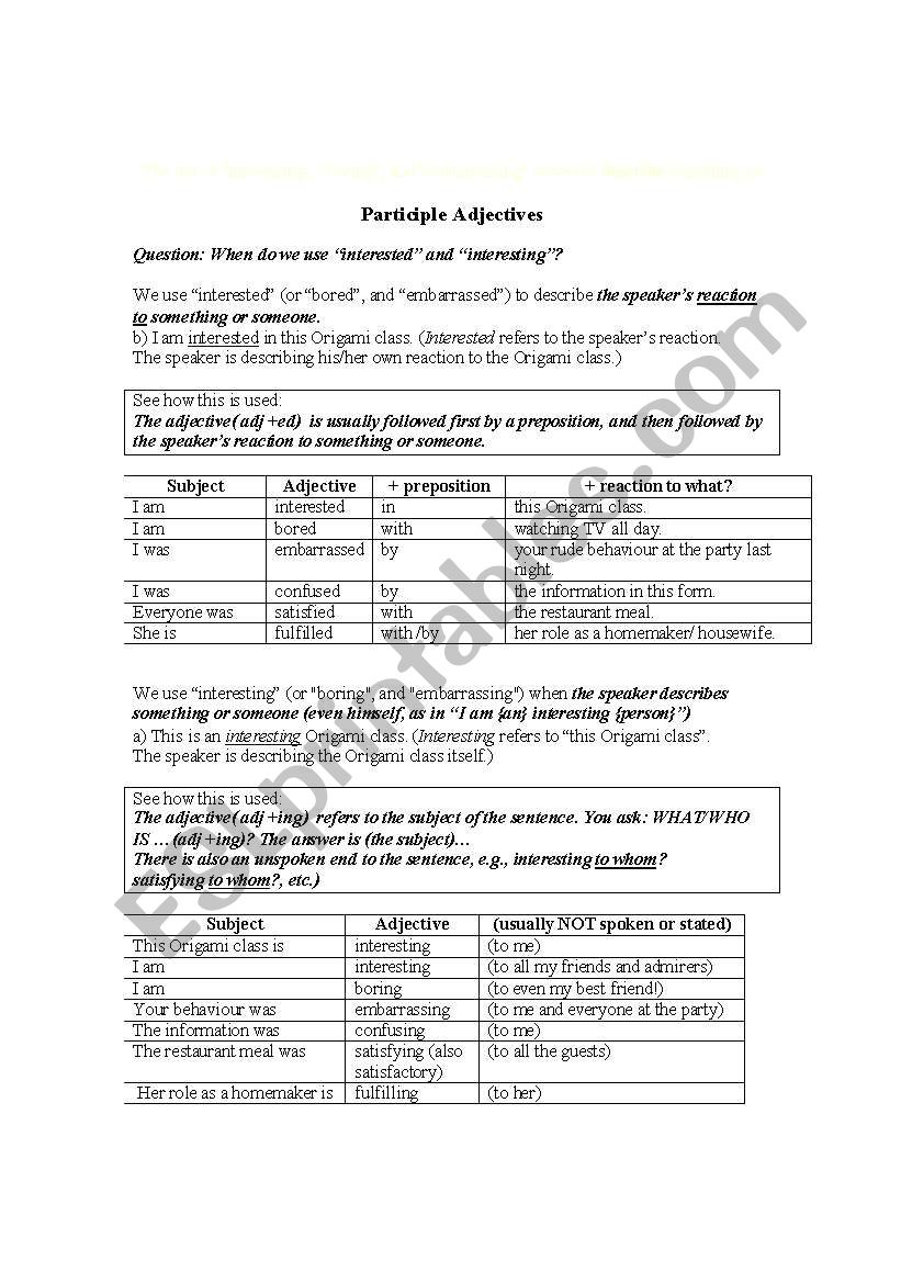 Interesting or Interested  worksheet