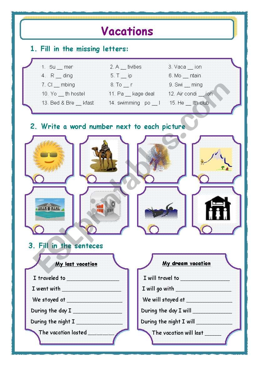 Vacation worksheet