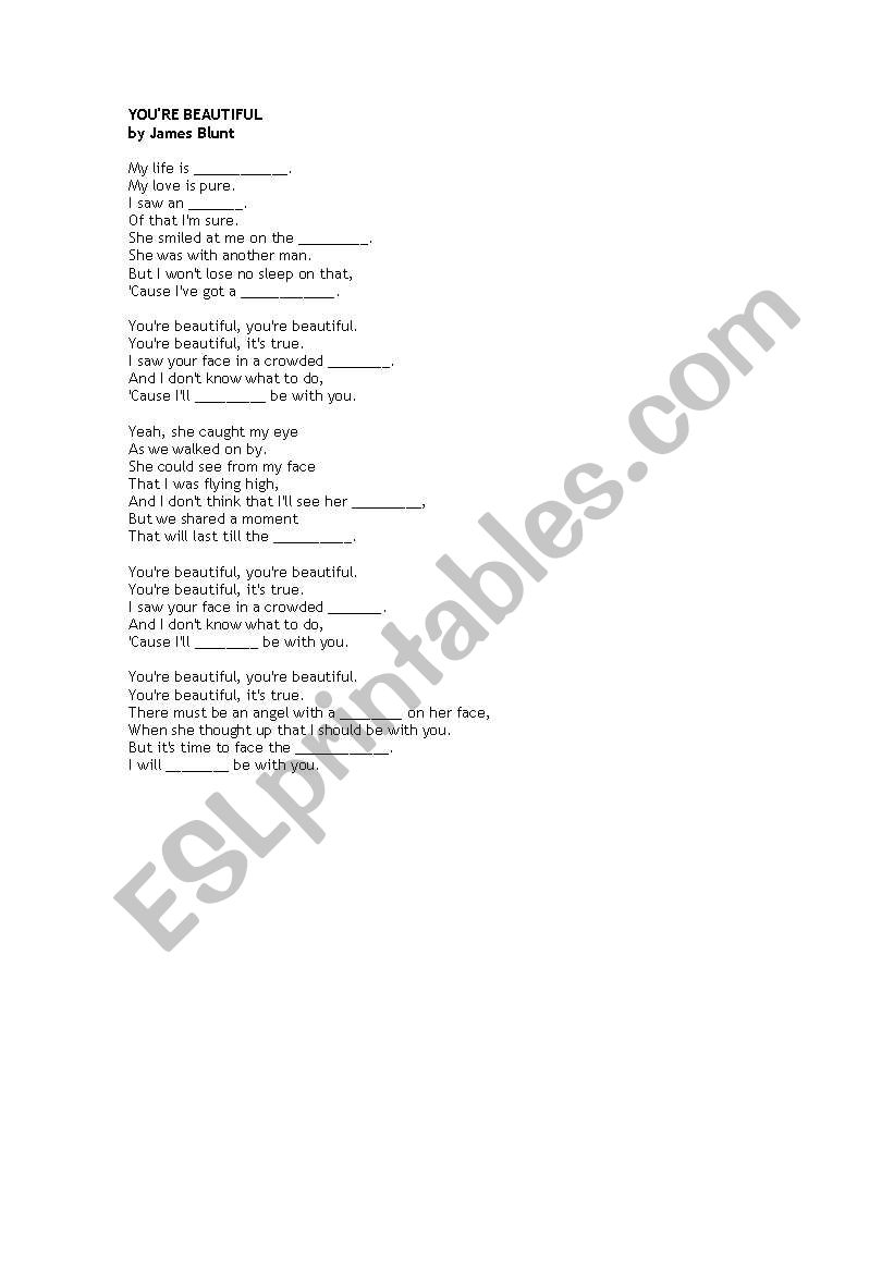 Fill the gaps in the lyrics worksheet