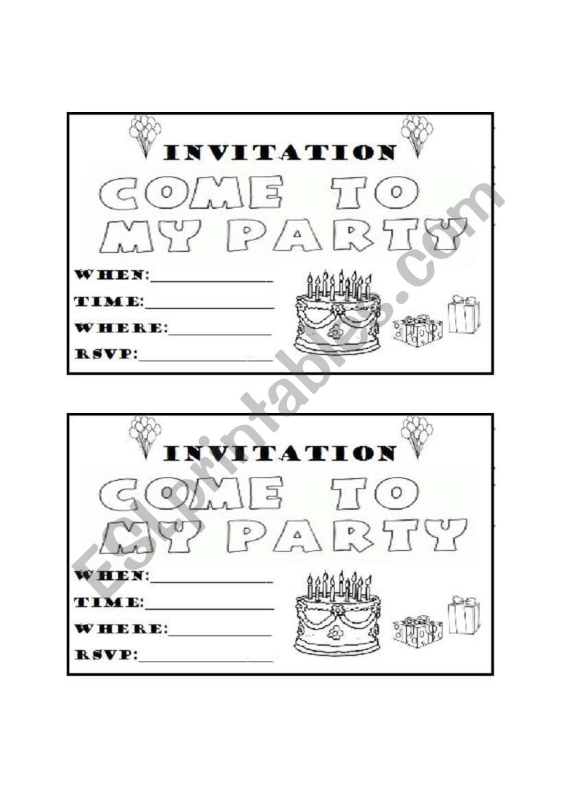 Party invitation worksheet