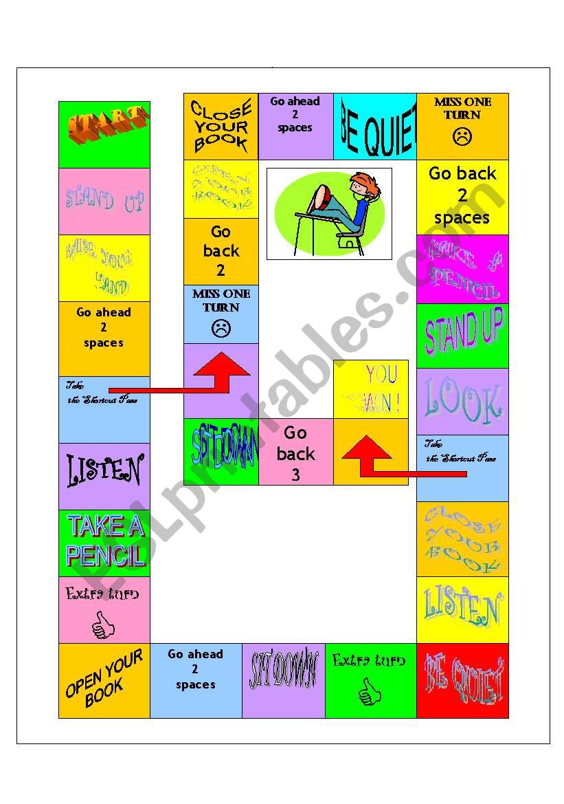 Classroom actions board game worksheet