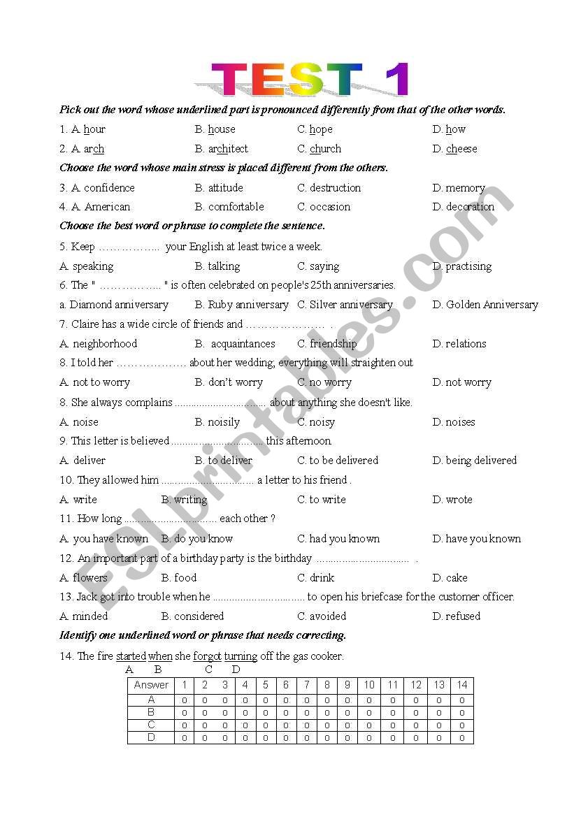 TESTS worksheet