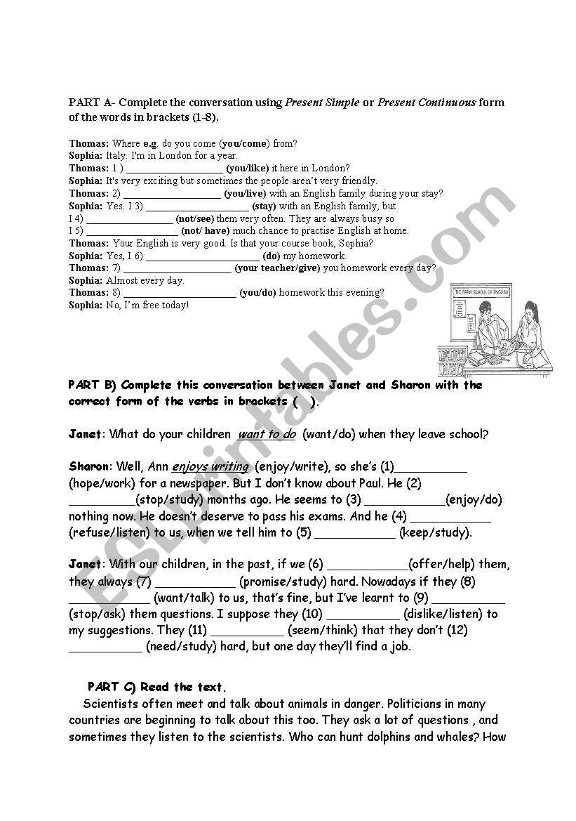 present simple-present cont. worksheet