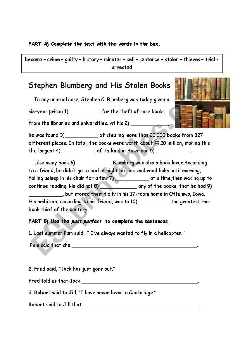 past perfect/reported speech worksheet