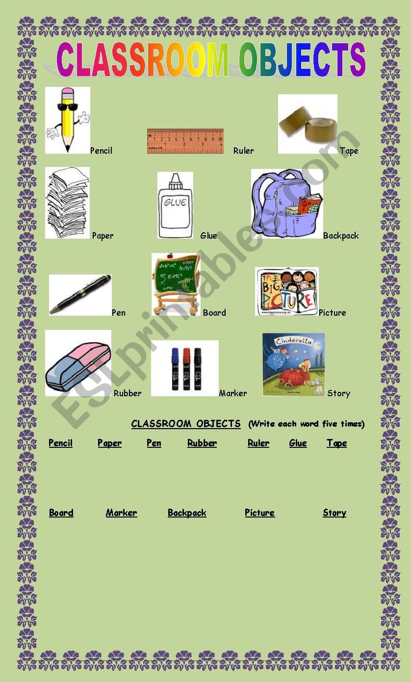 Classroom Objects worksheet