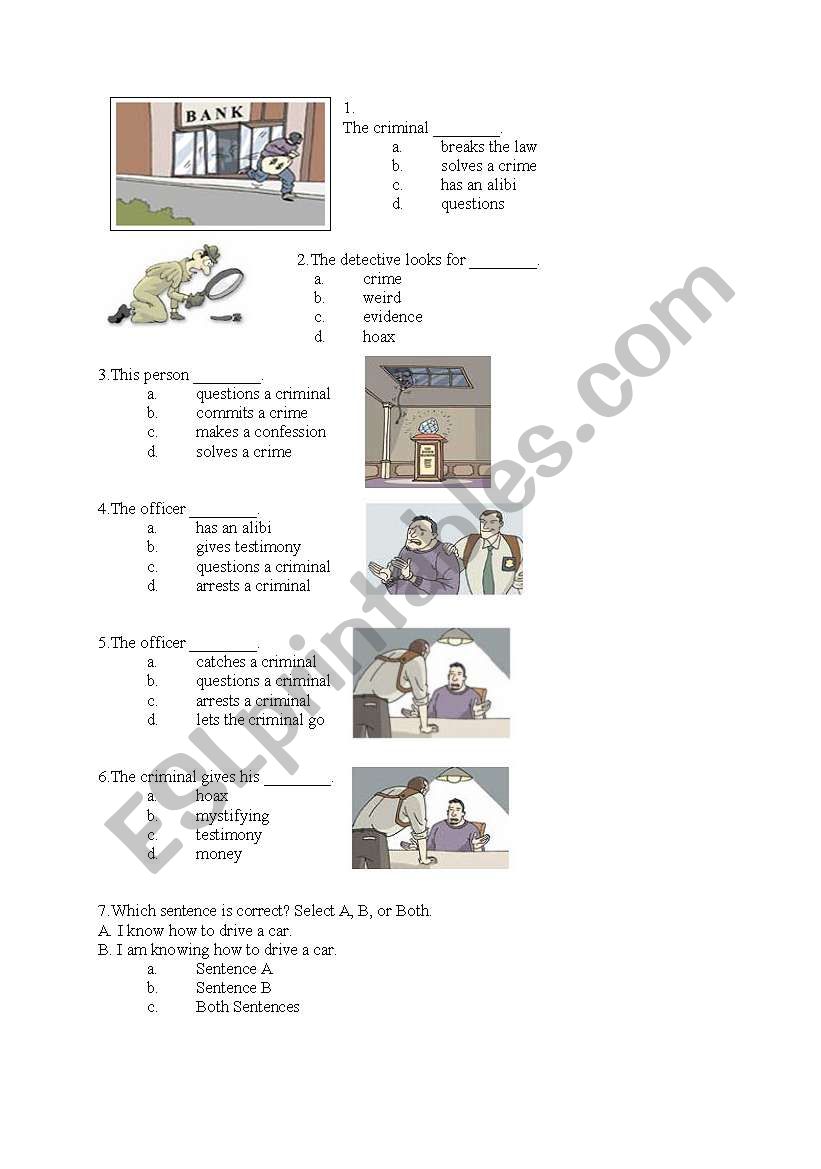 crime vocab - quiz worksheet