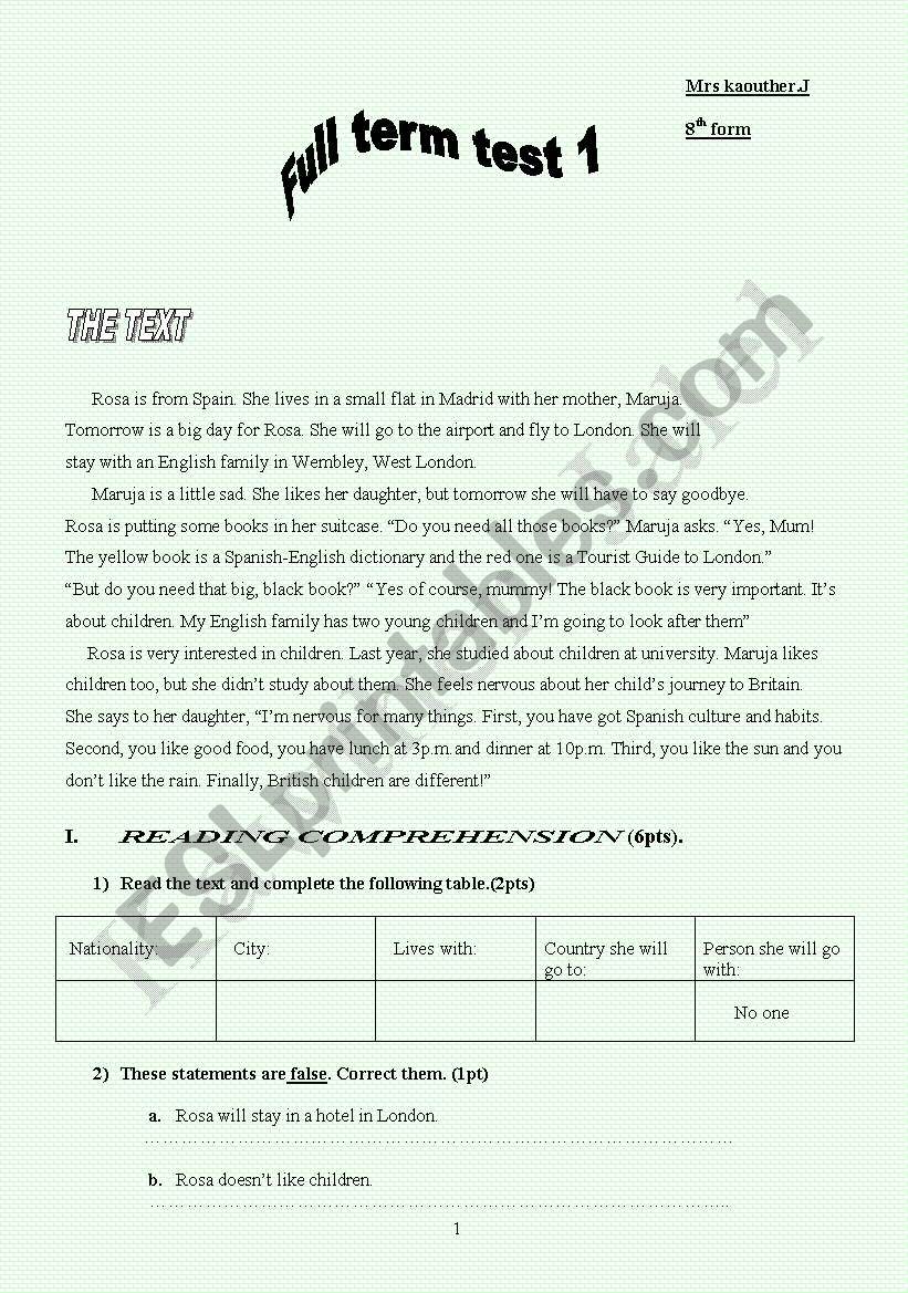 Full term test 1 worksheet