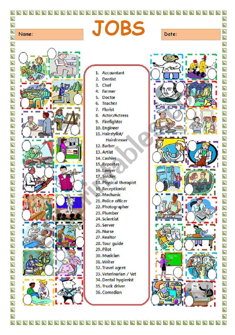 job vocabulary worksheet