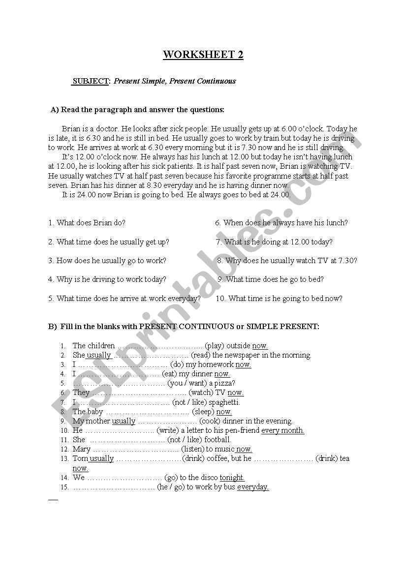 simple present tense vs present continuous tense