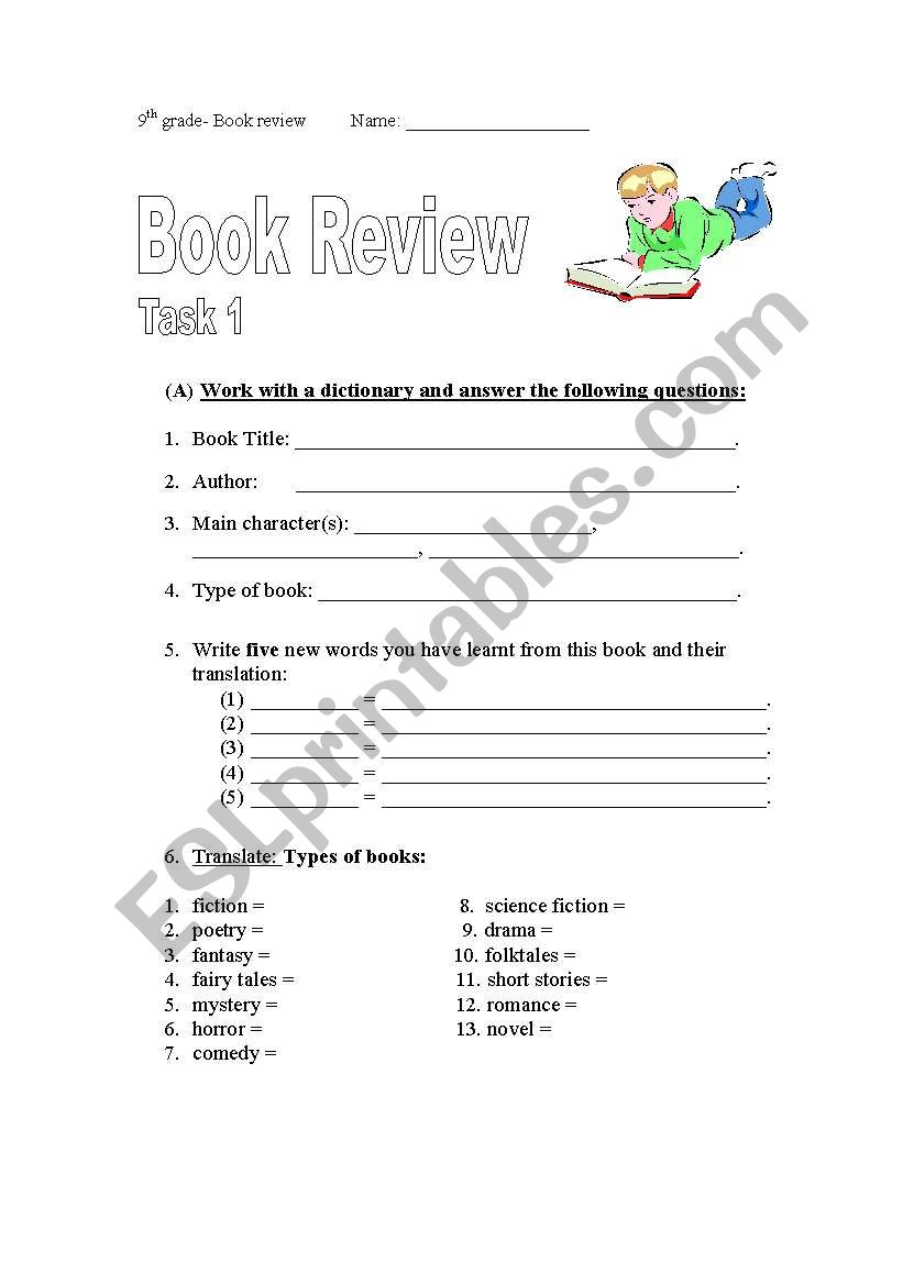 a book review - task 1 worksheet