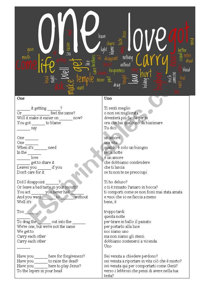 One -U2 worksheet