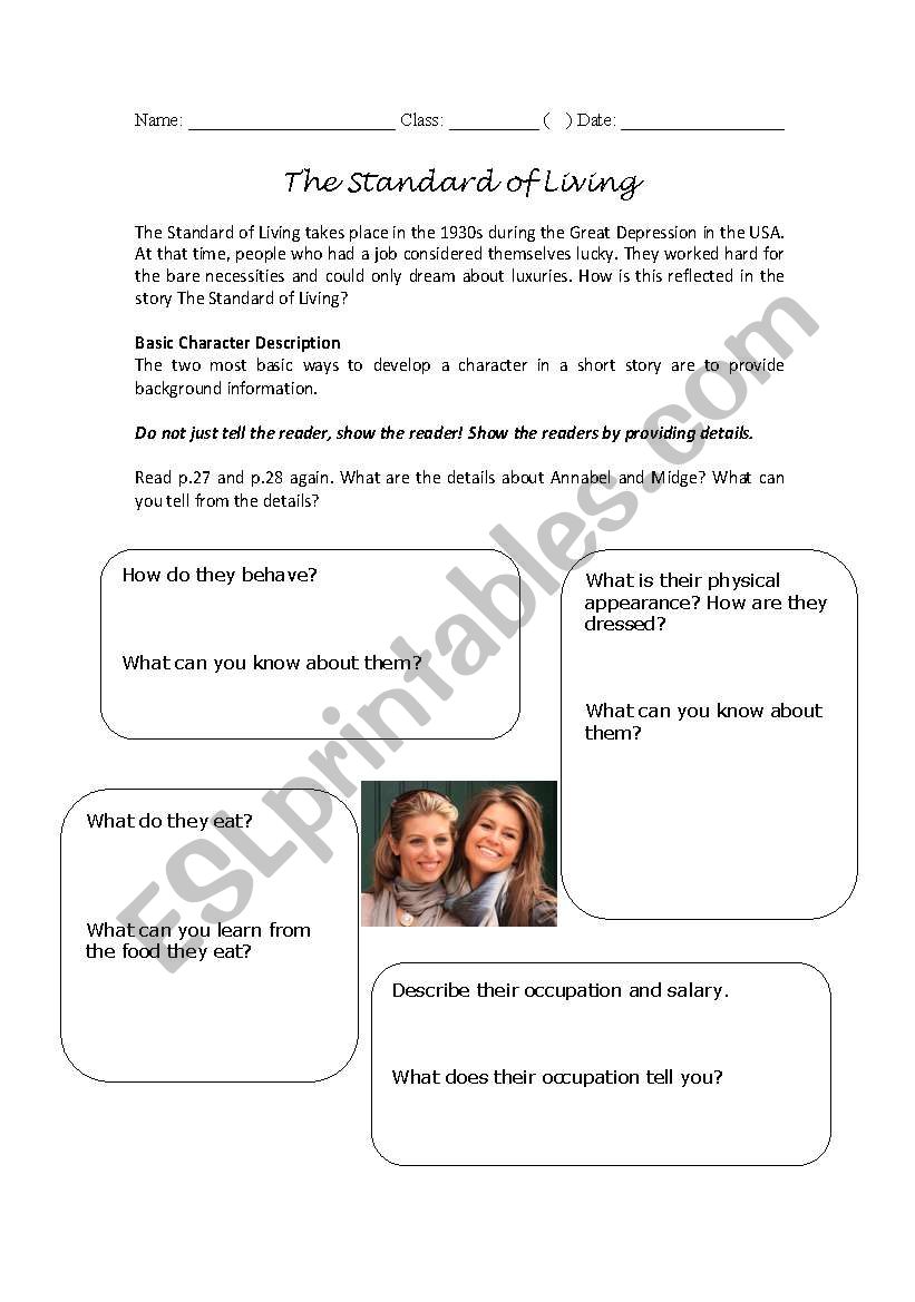 The Standard of Living worksheet
