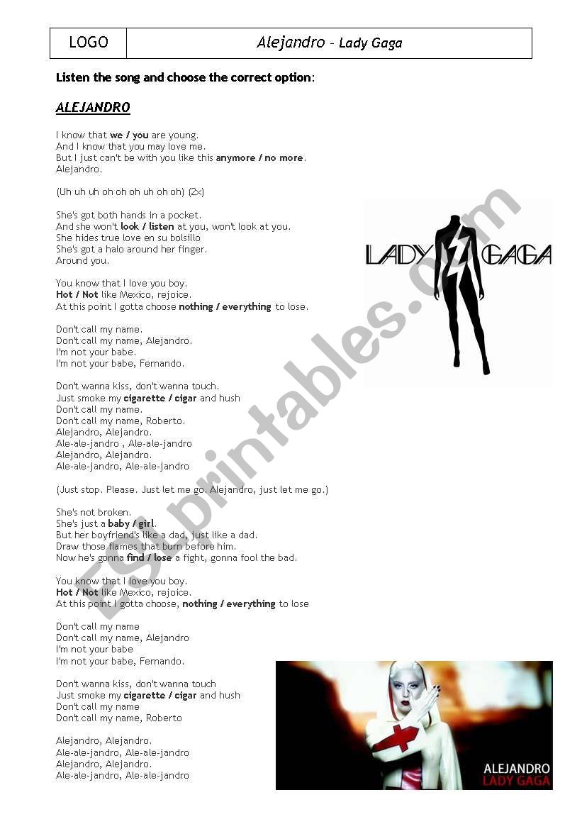 Alejandro - Lady Gaga worksheet