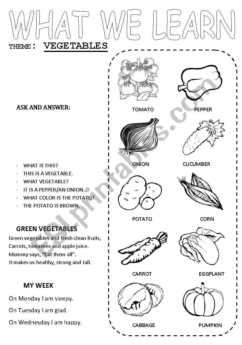 Vegetables worksheet