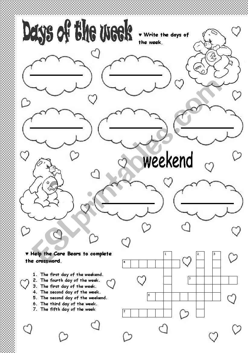 days of the week worksheet