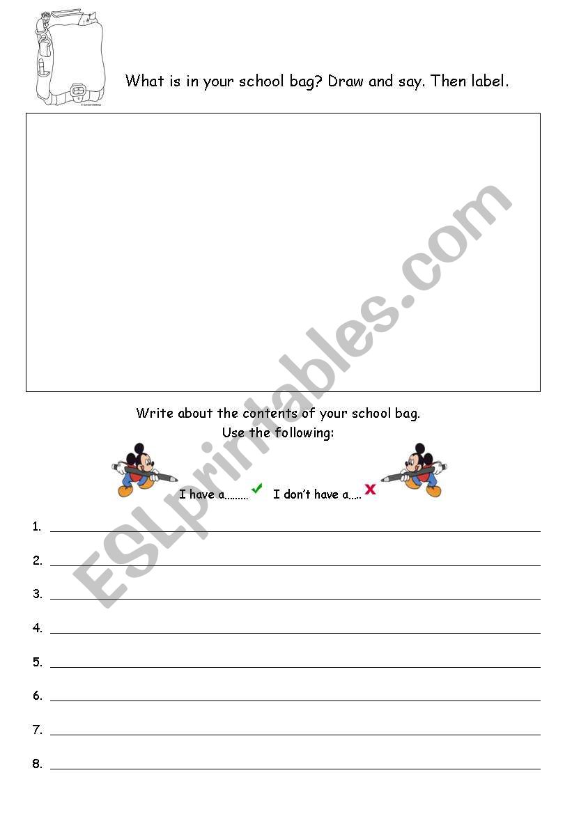 What is in your school bag? worksheet