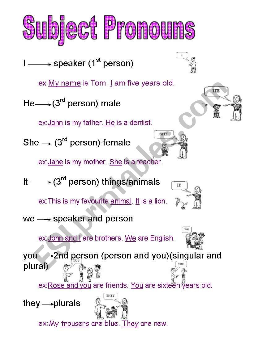 sbject pronouns worksheet