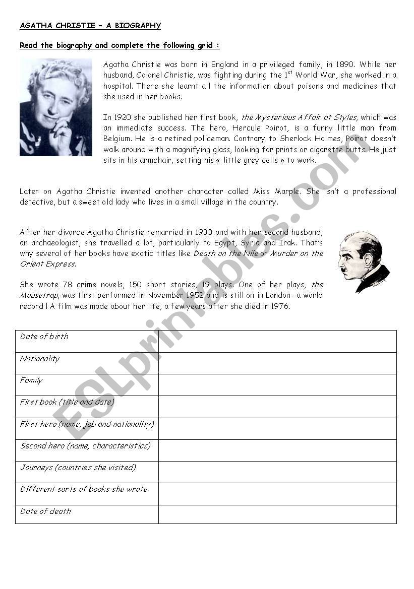 Agatha Christie - a biography worksheet