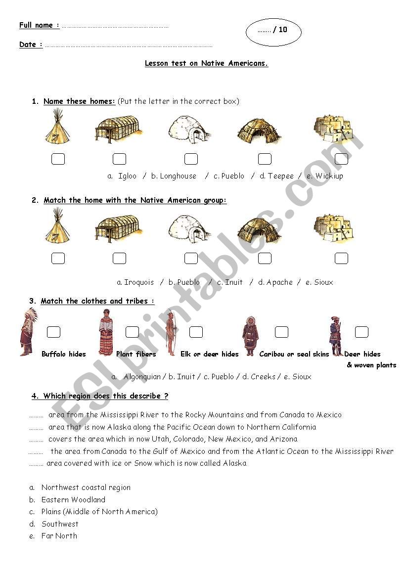 Lesson Test on Native Americans