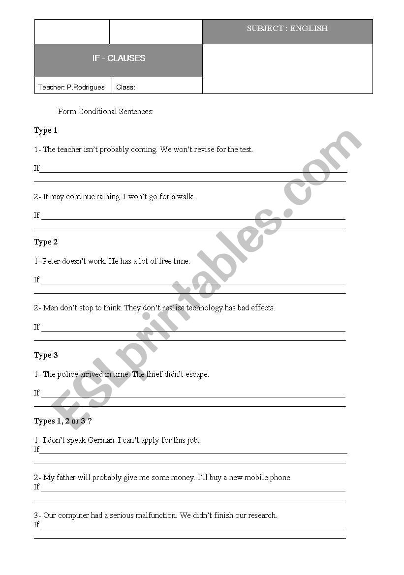 If - Clauses worksheet