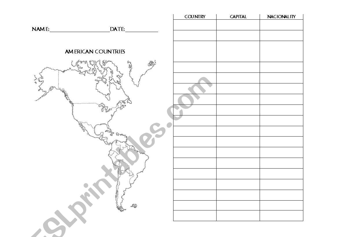 AMERICAN COUNTRIES  worksheet