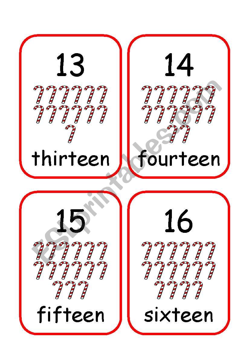 Numbers 13-16 flash cards worksheet