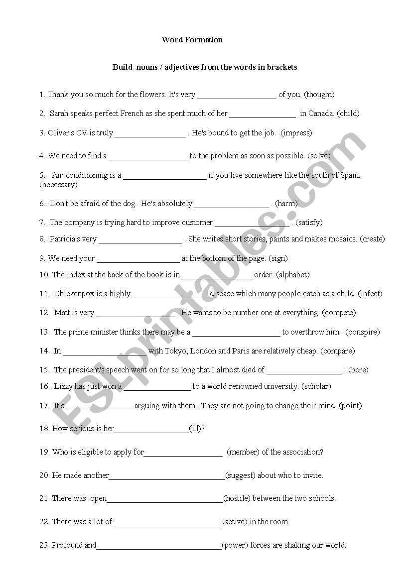 Word Formation worksheet