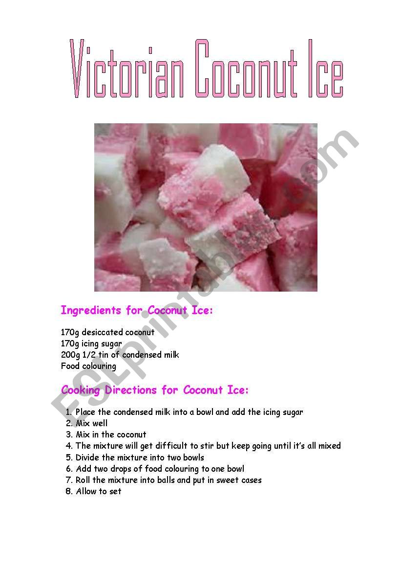 Victorian Sweets Recipe worksheet