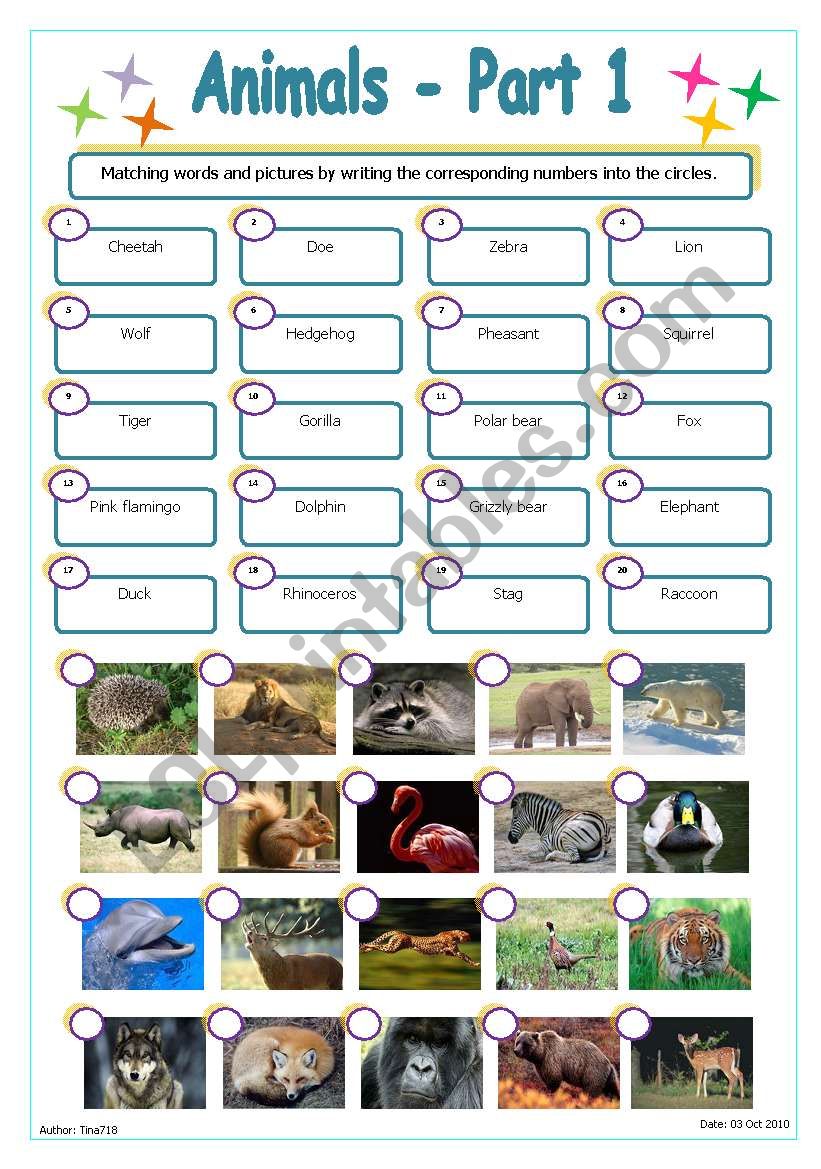 Animals - Part 1 worksheet