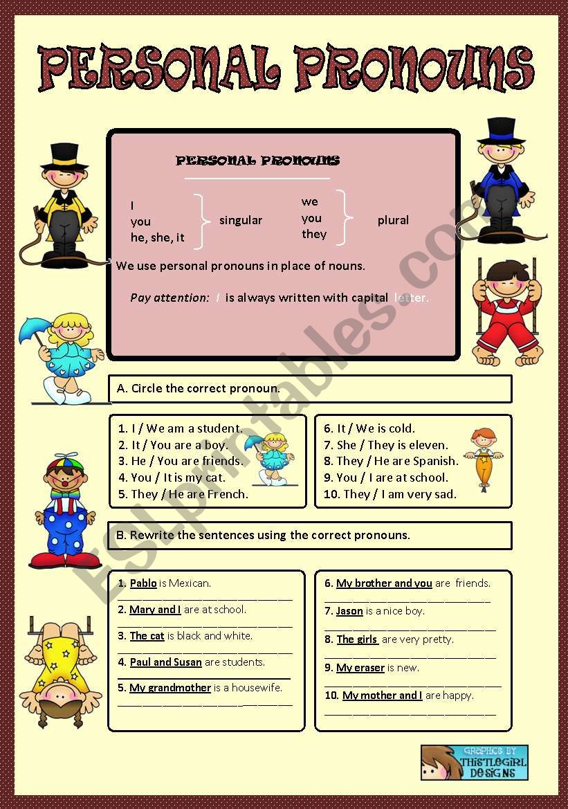 PERSONAL PRONOUNS - SUBJECT worksheet