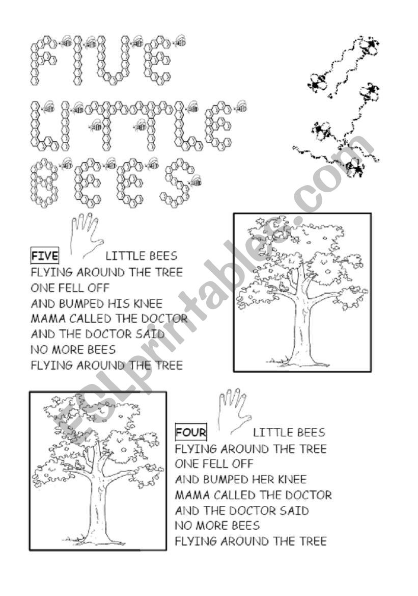 five little bees worksheet