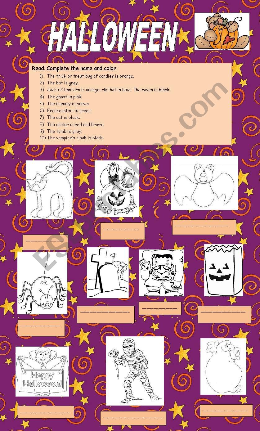 Coloring halloween worksheet