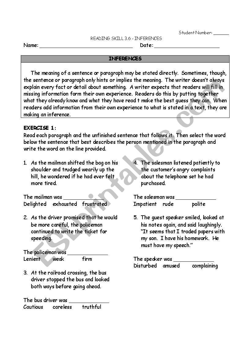 Making Inferences worksheet