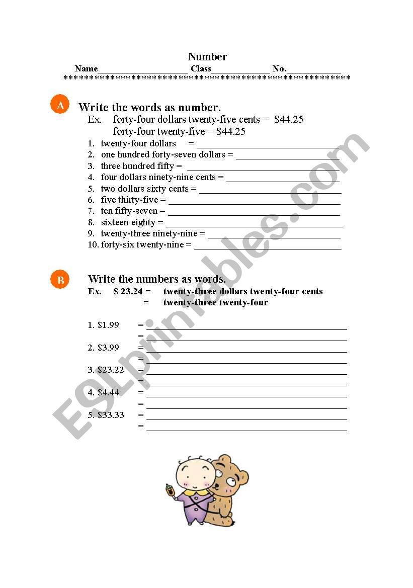 Numbers worksheet