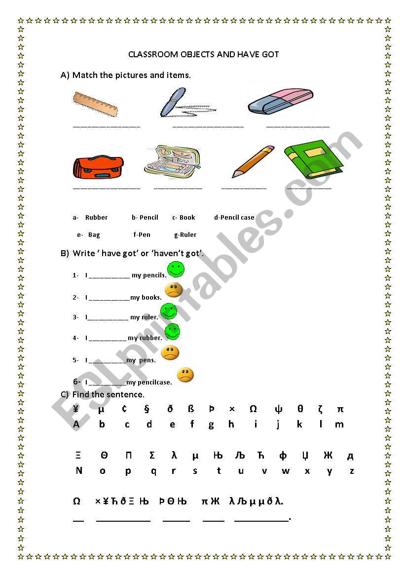 classroom object and have got worksheet