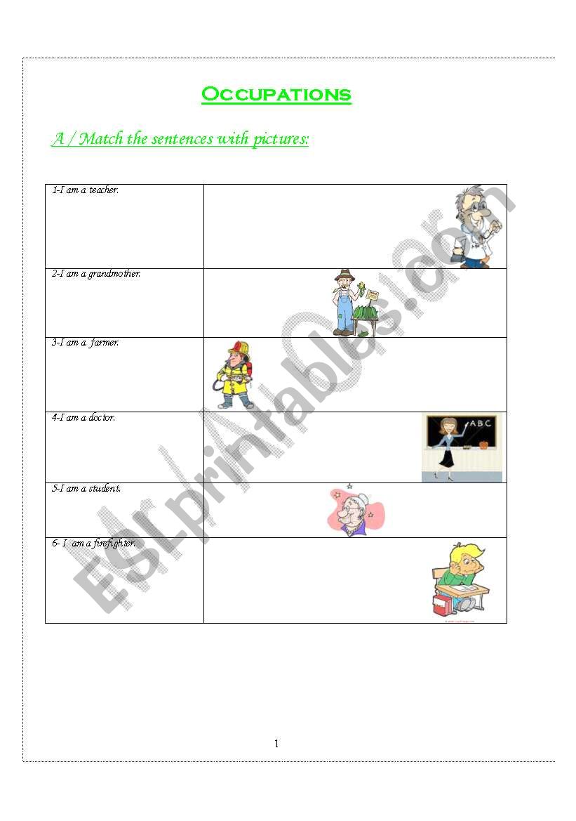 Occupations worksheet