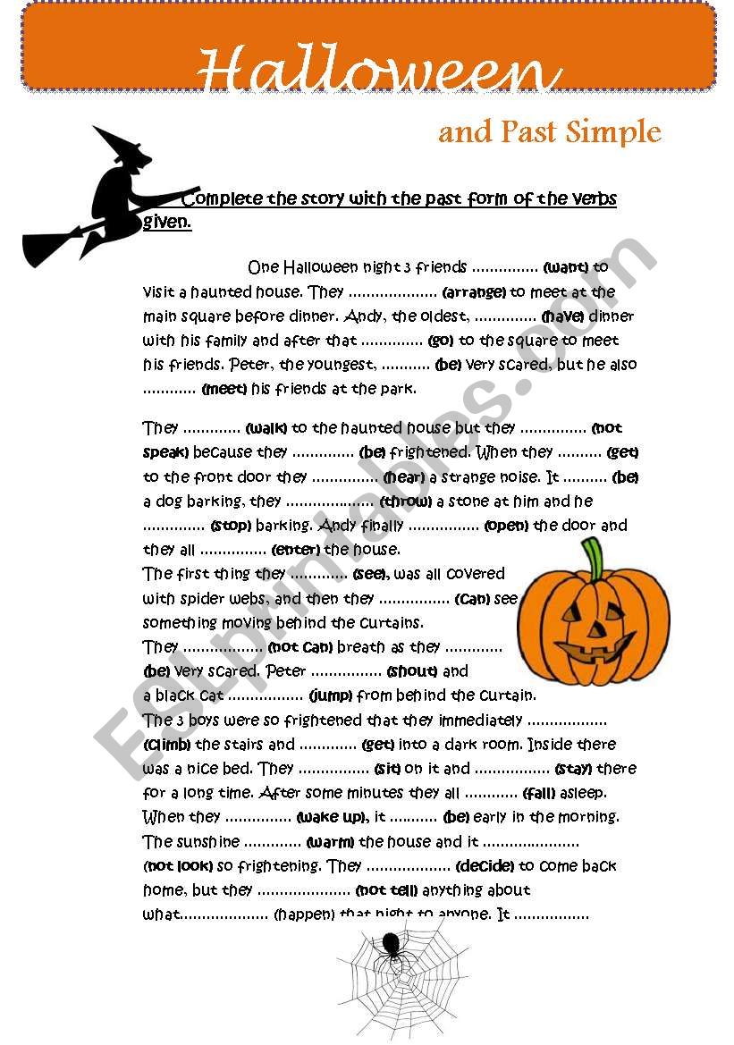 Halloween story & SIMPLE PAST worksheet