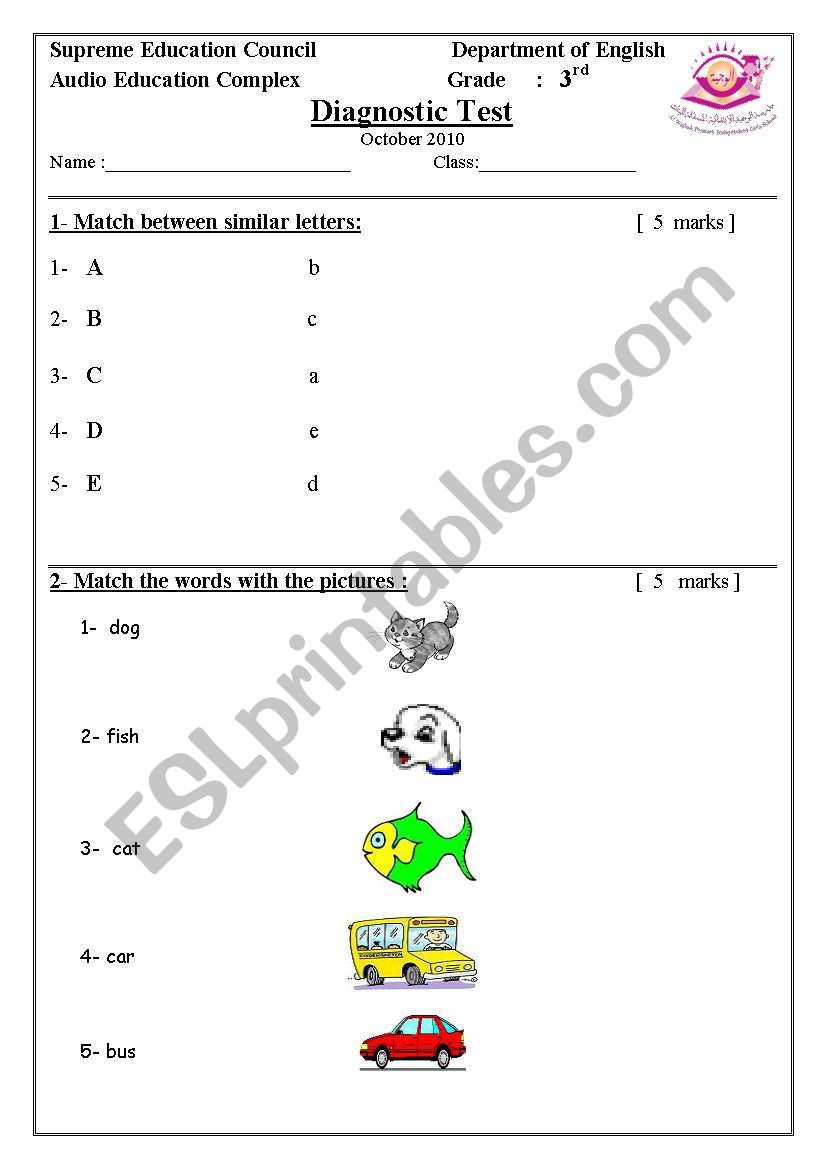 diag.   test worksheet