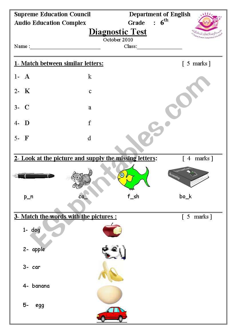 Diagnostic 6th.doc worksheet