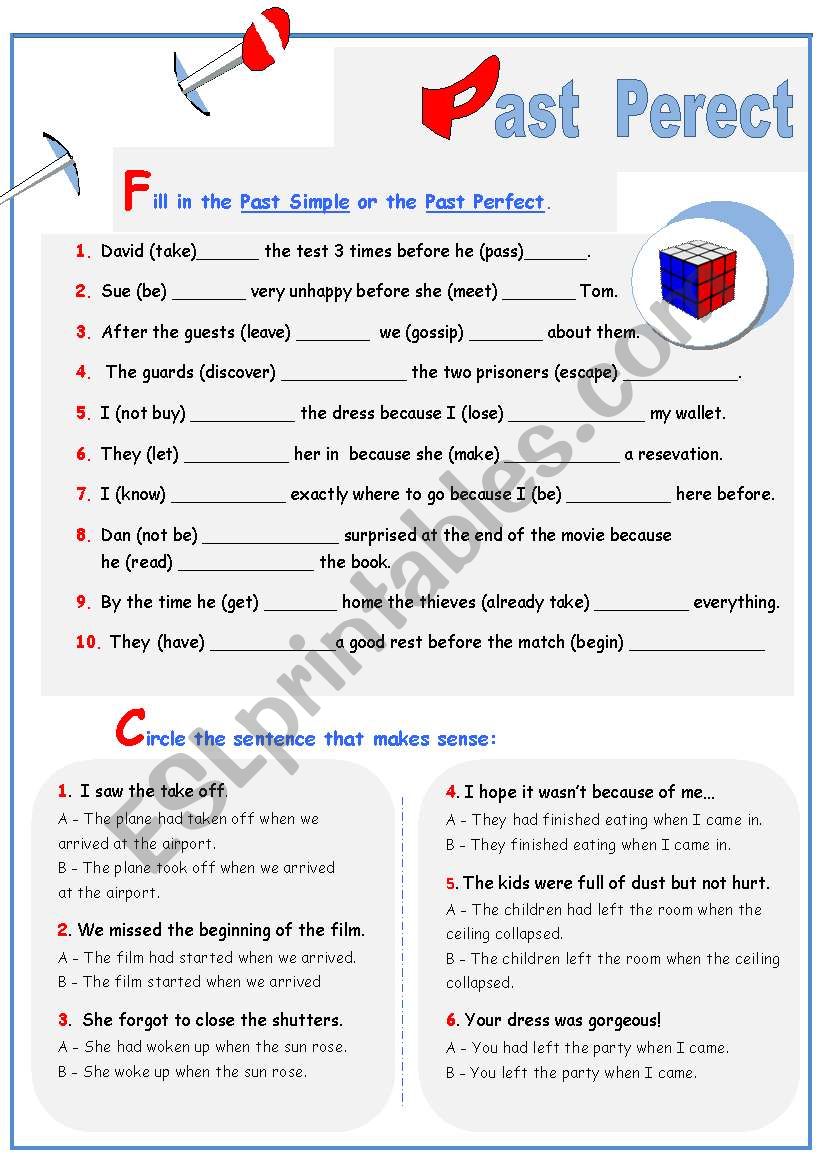 past perfect worksheet