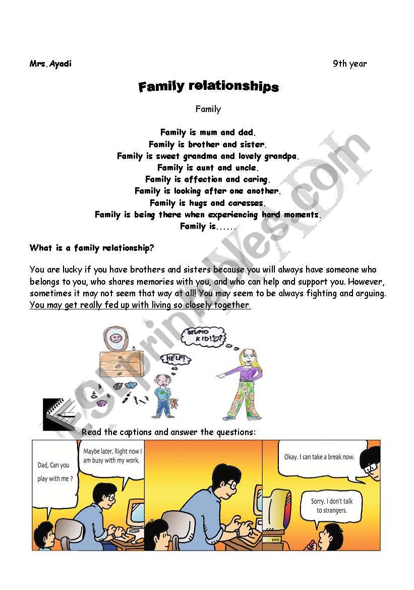 family relationships worksheet