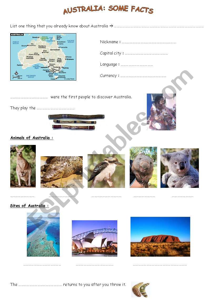 AUSTRALIA worksheet