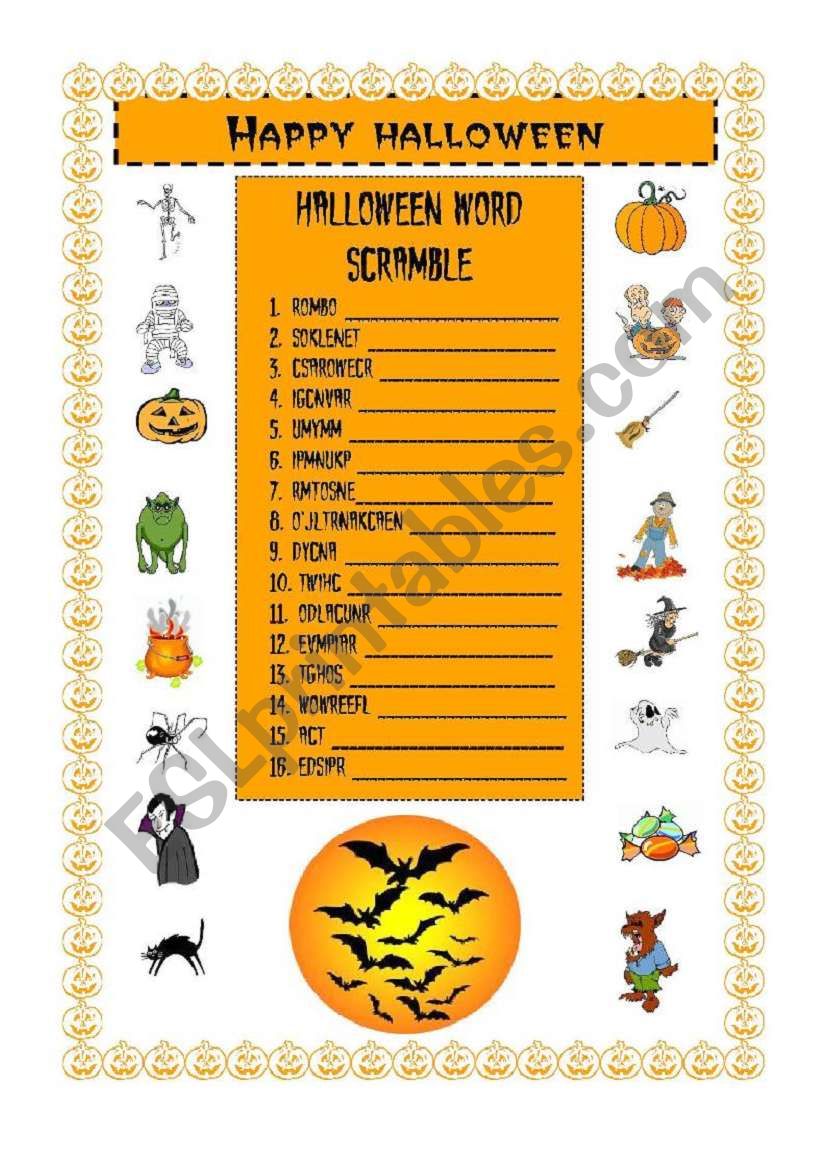 Halloween scramble worksheet