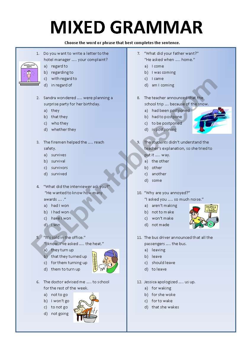 MIXED GRAMMAR/TENSES and VOCABULARY (FCE preparation)