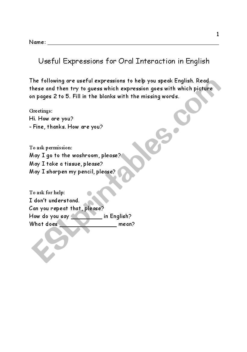 Classroom Language: Useful expressions for oral interaction in English