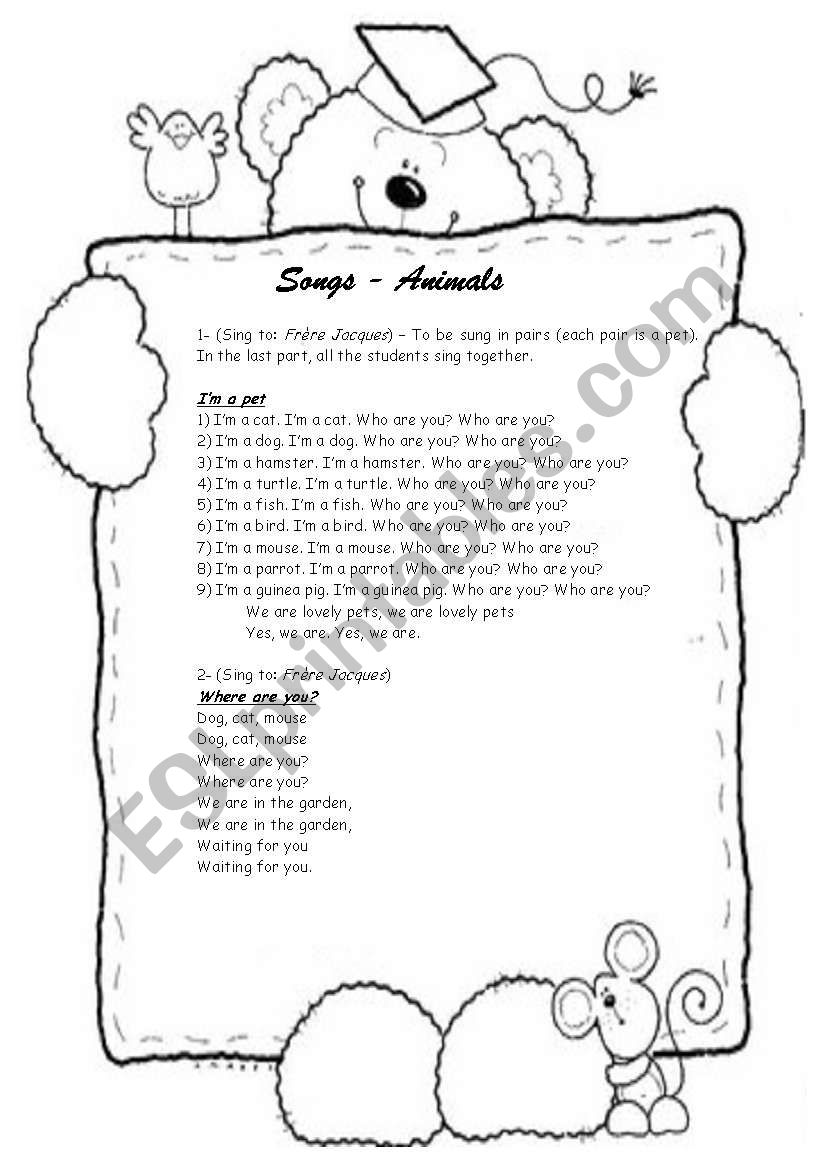 Animal Song worksheet